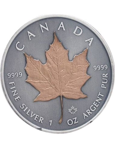 RED GOLD TREASURE Maple Leaf 1 Oz Moneta Argento 5$ Canada 2022