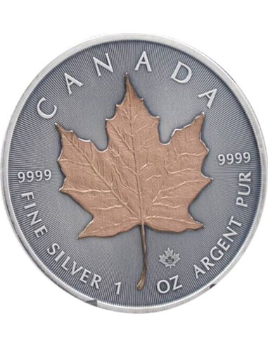 RED GOLD TREASURE Maple Leaf 1 Oz Silbermünze 5$ Kanada 2022