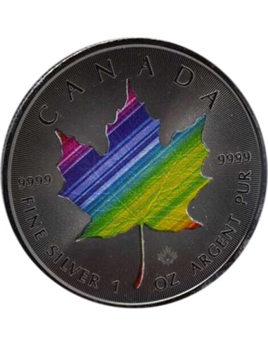 RAINBOW EDITION Hoja Arce 1 Oz Moneda Plata 5$ Canada 2022