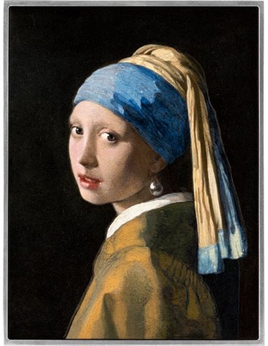 MÄDCHEN MIT PERLENOHRRING Vermeer 2 Oz Silbermünze 10000 Francs Tschad 2023