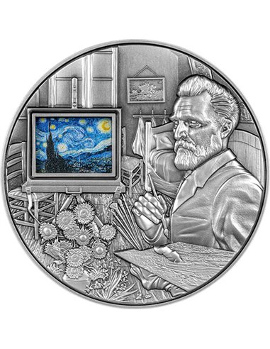 VINCENT VAN GOGH Masterpieces Multiple Paints Серебряная монета 5 унций 25000 франков Чад 2023