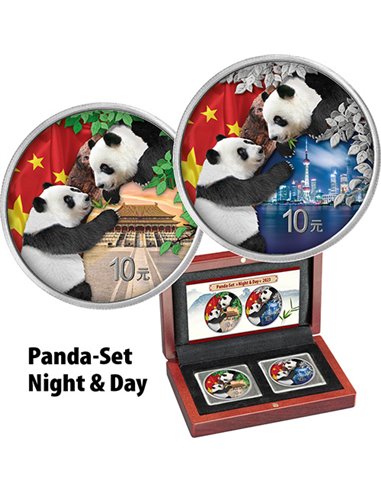 CHINA PANDA Night & Day Set 2 x Серебряные монеты 10 юаней Китай 2023