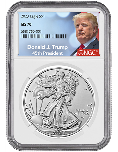 DONALD J. TRUMP LABEL NGC MS 70 FDOI 1 Oz Silver Coin 1$ USA 2023