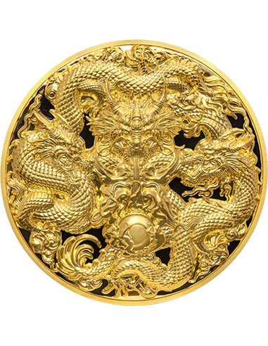 TRIPLE DRAGONS Gilded 5 Oz Silver Coin 25000 Francs Chad 2023