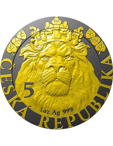 CZECH LION Ruthenium Gold 1 Oz Silver Coin 2$ Niue 2022