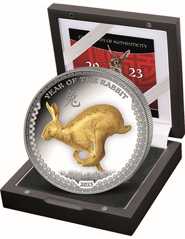 YEAR OF THE RABBIT Gold 1 Oz Silver Proof Coin 5$ Palau 2023