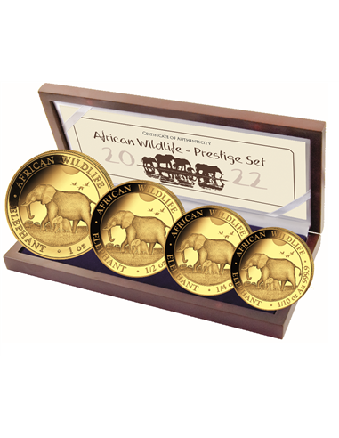 ELEPHANT PRESTIGE SET 1/10 oz, 1/4 oz, 1/2 oz, 1 oz Gold Proof Coin Somalia 2022
