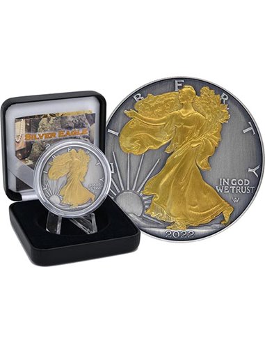 GOLD TREASURE EDITION Рутений Walking Liberty 1 Oz Серебряная монета 1$ США 2022