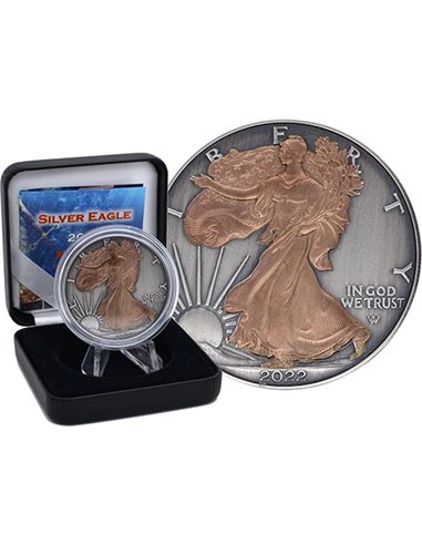 RED GOLD TREASURE EDITION Ruthenium Walking Liberty 1 Oz Silver Coin 1$ USA 2022