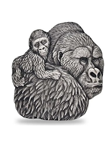 GORILLA AND CHILD Shaped 1 Oz Silver Coin 5000 Francs Chad 2023