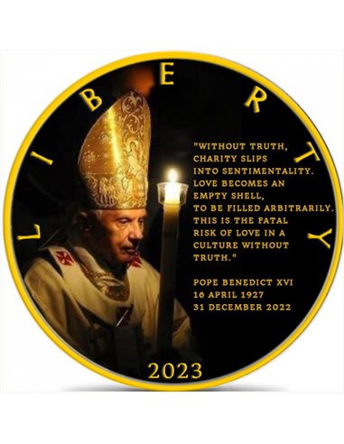 PAPA BENEDICTO XVI Ratzinger 1927-2022 1 Oz Moneda Plata 1$ USA 2023