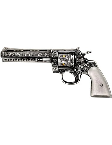 REVOLVER Forma Pistola 2 Oz Moneda Plata 10000 Francos Chad 2023