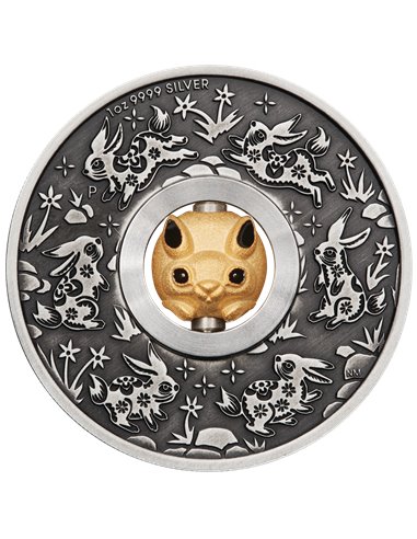 YEAR OF THE RABBIT Rotating Charm 1 Oz Silver Coin 1$ Tuvalu 2023