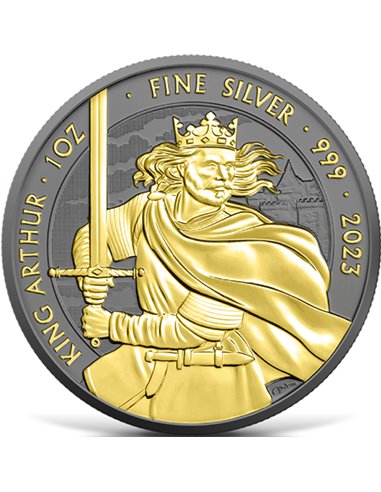 KING ARTHUR Oro Rutenio 1 Oz Moneda Plata 2£ Reino Unido 2023