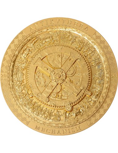 MECHANIZM ANTIKYTHERA Pozłacana symbolika archeologiczna Postarzana 3 uncje srebrna moneta 20 $ Wyspy Cooka 2023