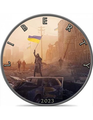 UKRAINE STILL HERE Eagle Walking Liberty 1 Oz Moneda Plata 1$ USA 2023