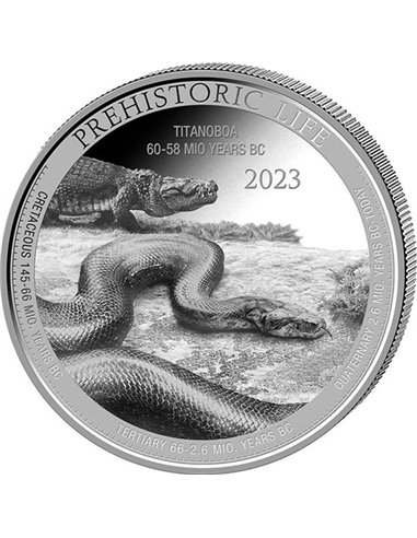 TITANOBOA Доисторическая жизнь 1 унция Серебряная монета 20 Франков Конго 2023