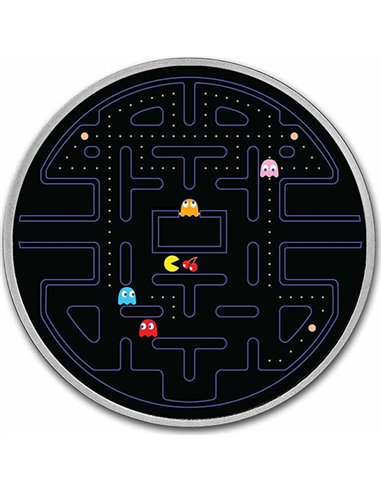PAC MAN Colorized Circular Maze 2 Oz Серебряная монета 5$ Ниуэ 2023