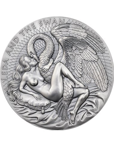 ЛЕДА И ЛЕБЕДЬ Небесная красавица Серебряная монета 2 унции 2000 франков Камерун 2023