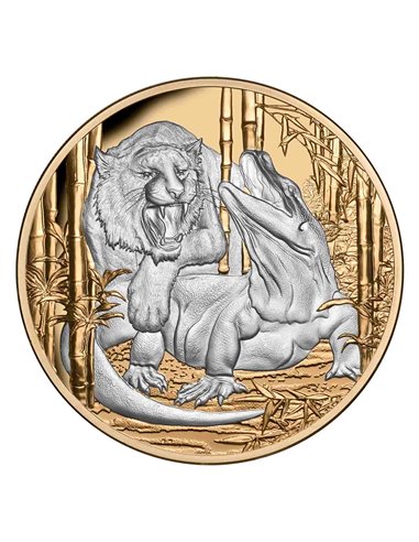KOMODO DRAGON AND TIGER Apex Predators 5 Oz Серебряная монета 10$ Ниуэ 2022