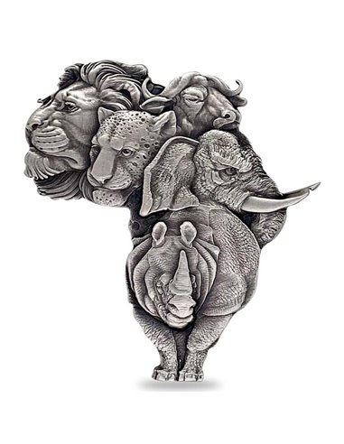 BIG FIVE AFRICA Shaped 1 Oz Silver Coin 5000 Francs Chad 2022