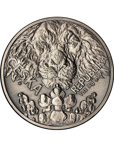 ЧЕШСКИЙ ЛЕВ Старинная серебряная монета 1 унция 2$ Ниуэ 2023
