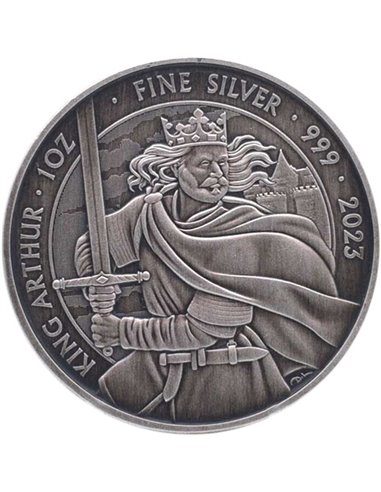 KING ARTHUR Antiqued 1 Oz Silver Coin 2£ Royaume-Uni 2023