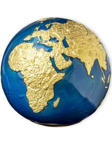 BLUE MARBLE Gold Plating Earth Spherical 3 Oz Silver Coin 5$ Barbade 2021