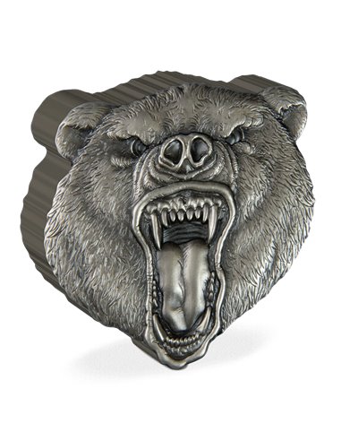 FIERCE NATURE Grizzly Bear 2 Oz Silver Coin 5$ Niue 2023