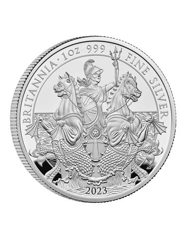 BRITANNIA Re Carlo III 1 Oz Moneta Argento 2£ Regno Unito 2023