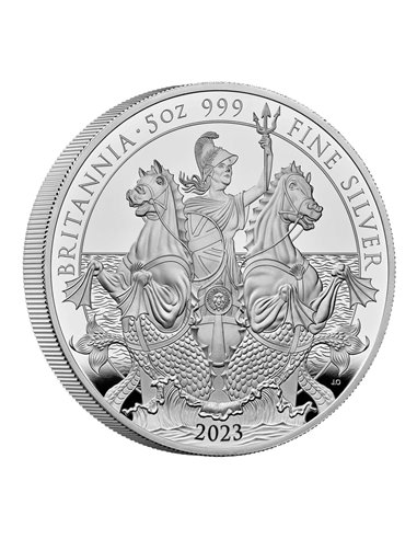 BRITANNIA Re Carlo III 5 Oz Moneta Argento 10£ Regno Unito 2023
