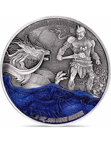 ДРАКОН И ЦИКЛОП Мифические существа 2 унции Серебряная монета 10000 франков Чад 2023