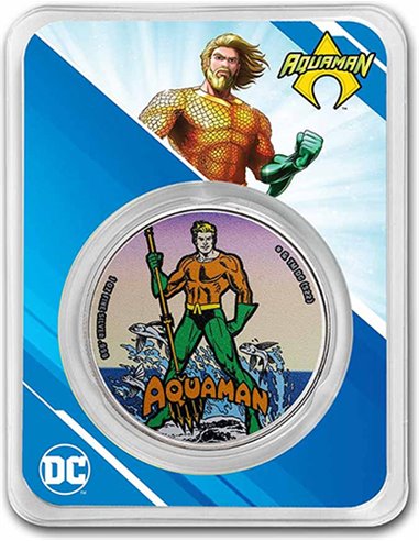 AQUAMAN DC COMICS Colorized 1 Oz Moneta Argento 5$ Samoa 2023