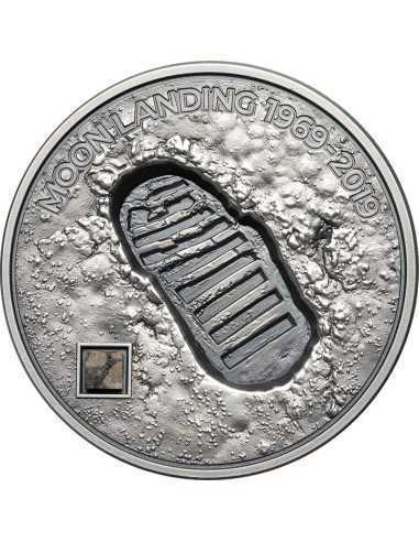 MOON LANDING Footprint Meteorite 1 Oz Silver Coin 5$ Îles Cook 2019