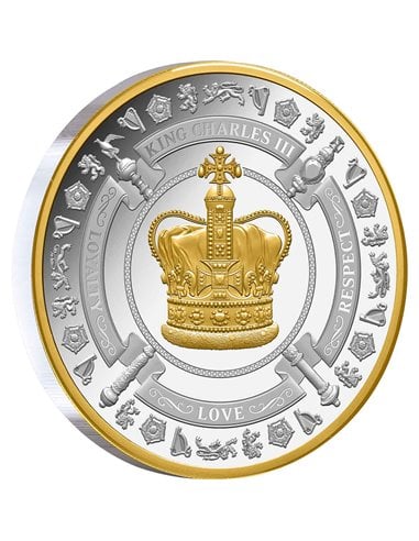 CORONA DELL'INCORONAZIONE Re Carlo III 1 Oz Moneta Argento 2$ Niue 2023