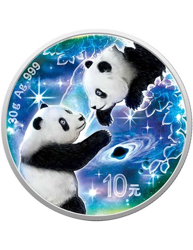 ЗАТЕРЯННЫЕ В КОСМОСЕ Панда Светящаяся в темноте серебряная монета 10 юаней Китай 2023
