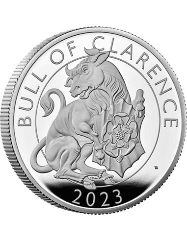 BLACK BULL OF CLARENCE Royal Tudor Beasts 1 Oz Серебро Монета пруф 5 £ Великобритания 2023 г.