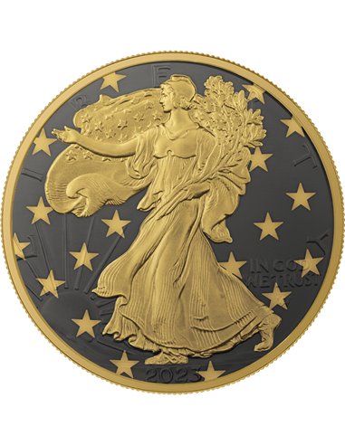 BAGUE DORÉE Ruthenium Walking Liberty 1 Oz Silver Coin 1$ USA 2023