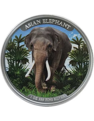 ASIAN ELEPHANT Colorized 1 Oz Silver Coin 3000 Riels Cambodia 2023
