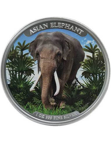 АЗИАТСКИЙ СЛОН Раскрашенная серебряная монета 1 унция 3000 риелей Камбоджа 2023