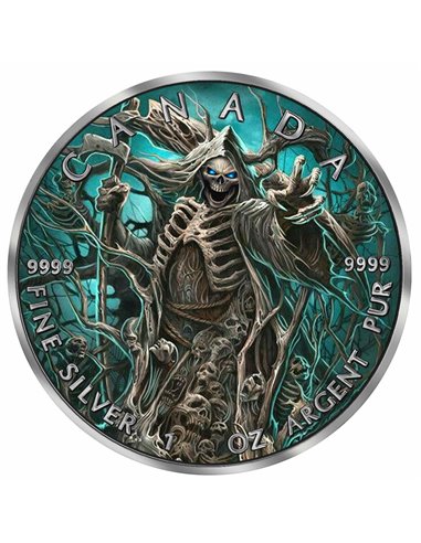 GRIM REAPER Death Maple Leaf Armageddon VI 1 Oz Серебряная монета 5$ Канада 2023