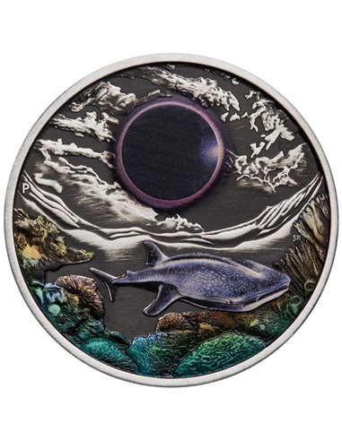 NINGALOO SOLAR ECLIPSE Antiqued 2 Oz Silver Coin 2$ Australie 2023