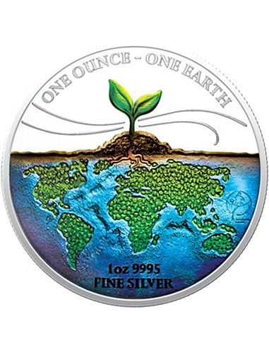 ONE ONCE ONE EARTH Pièce d'argent colorée 1$ Fidji 2022