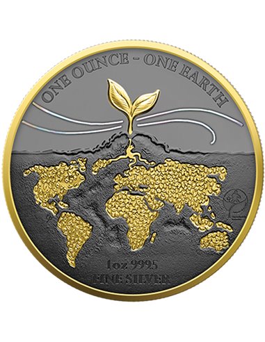 ONE ONCE ONE EARTH Black Ruthenium Gold Silver Coin 1$ Fidji 2022