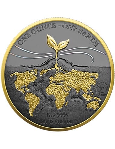 ONE OUNCE ONE EARTH Черный Рутений Золотая Серебряная Монета 1$ Фиджи 2022
