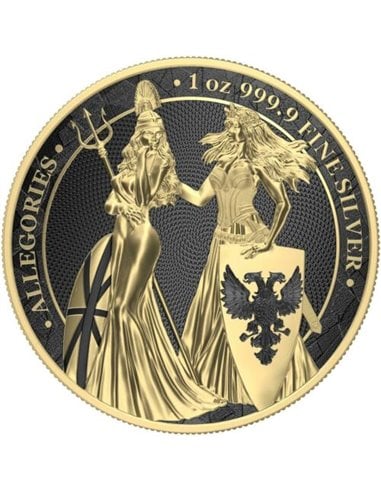 ALLEGORIES GERMANIA & BRITANNIA Gold & Rhodium 1 Oz Silver Coin 5 Mark Germania 2021