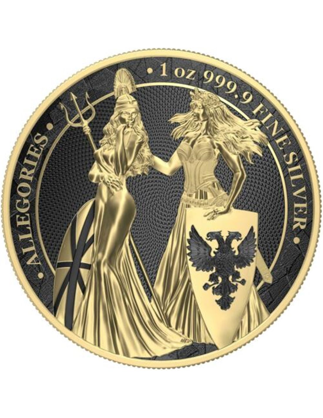 ALLEGORIES GERMANIA BRITANNIA Gold Rhodium 1 Oz Silver Coin 5 Mark