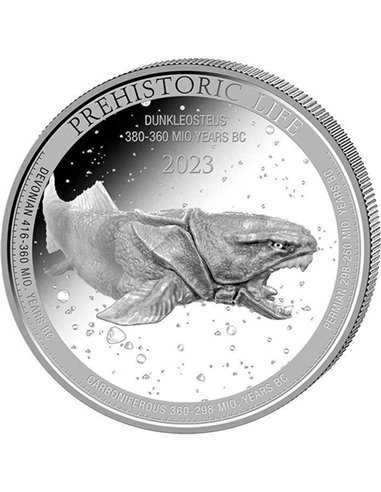 DUNKLEOSTEUS Prähistorisches Leben 1 Oz Silbermünze 20 Francs Kongo 2023