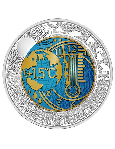 RISCALDAMENTO GLOBALE Niobio Moneta Argento 25€ Euro Austria 2023