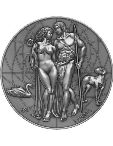 APHRODITE AND ADONIS Myth Серебряная монета 2 унции 2000 франков Камерун 2023